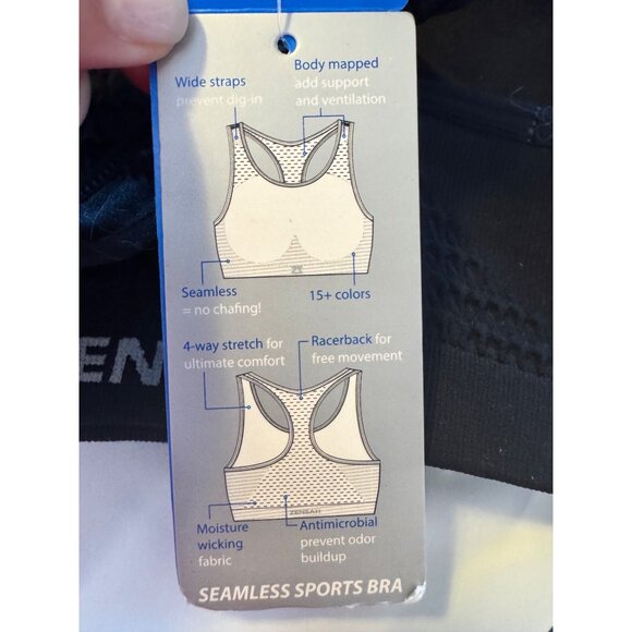 Zensah Seamless Sport Bra Size S/M Black 32 ABC - 34AB Smocked Stretch NWT $48 - Picture 6 of 8
